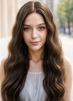 24" Long Curly Mocha Brown Lace Front Remy Natural Hair Wig HH050