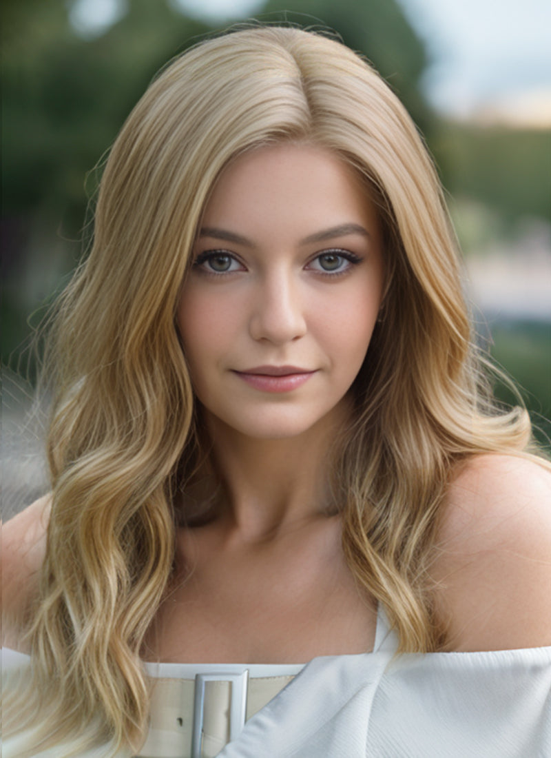 16" Long Wavy Dirty Blonde Lace Front Remy Natural Hair Wig HH108