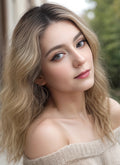16" Long Body Wave Blonde With Dark Roots Lace Front Virgin Natural Hair Wig HH150