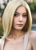 10" Medium Straight Bleach Blonde Bob Lace Front Remy Natural Hair Wig HH152