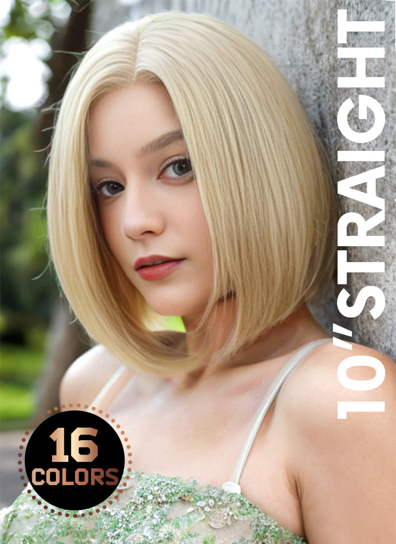 10" Medium Straight Bob Lace Front Remy Natural Hair Wig