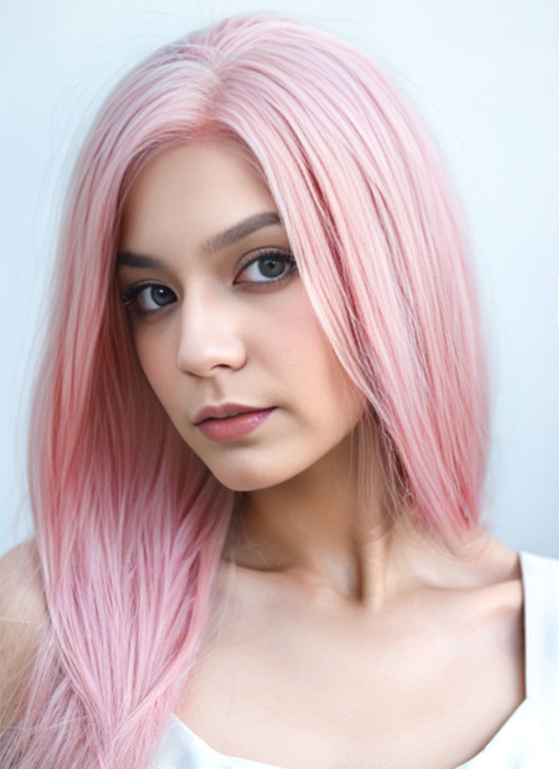 14" Medium Straight Rose Pink Lace Front Remy Natural Hair Wig HH180