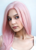 14" Medium Straight Rose Pink Lace Front Remy Natural Hair Wig HH180