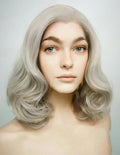 16" Wavy Blondish Grey Lace Front Synthetic Wig LF369