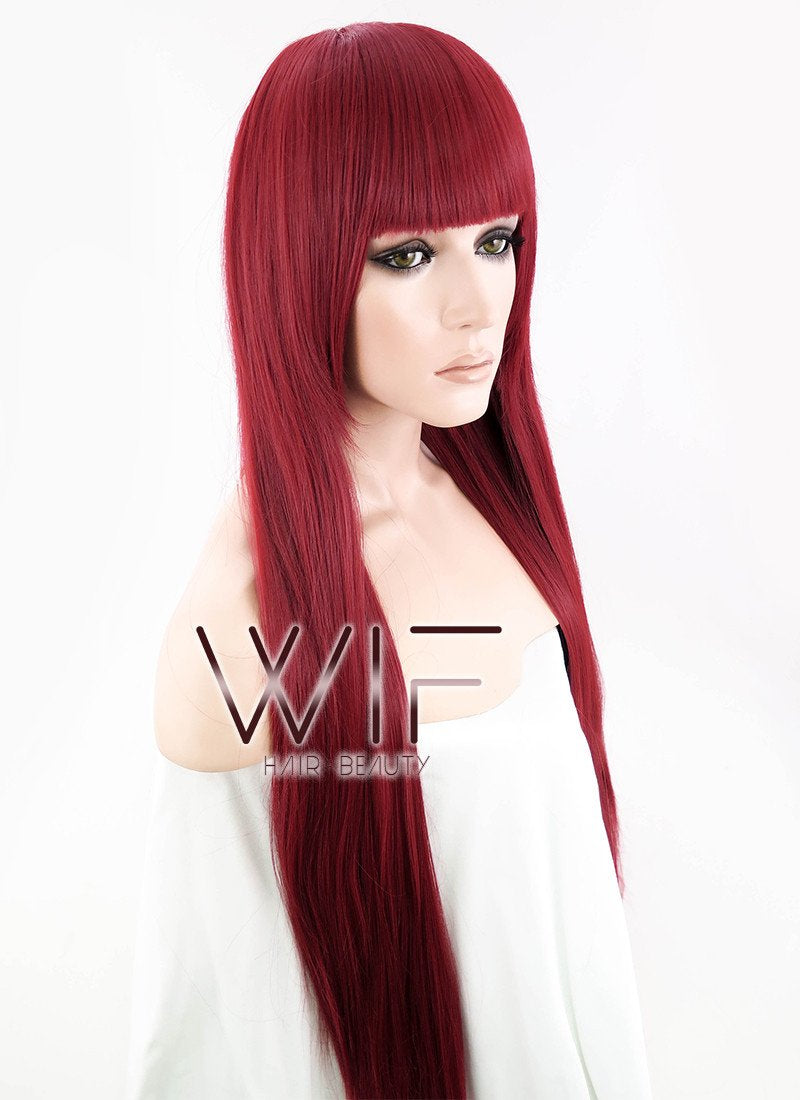31" Straight Red Synthetic Wig CG47