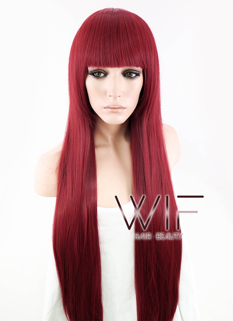 31" Straight Red Synthetic Wig CG47