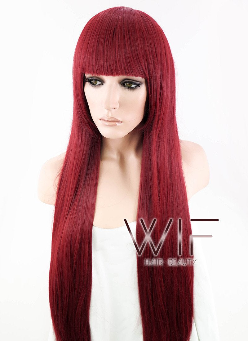 31" Straight Red Synthetic Wig CG47