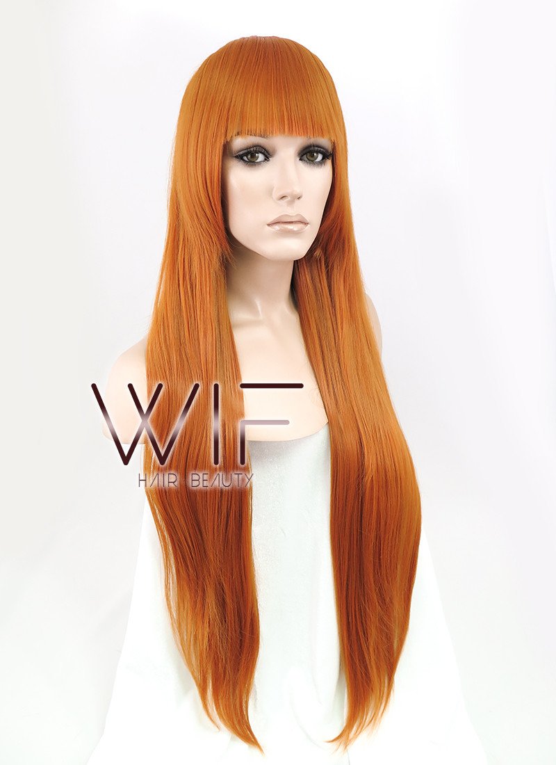 31" Straight Pumpkin Orange Synthetic Wig CG58