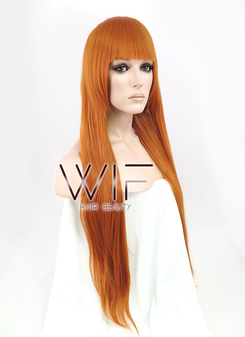 31" Straight Pumpkin Orange Synthetic Wig CG58