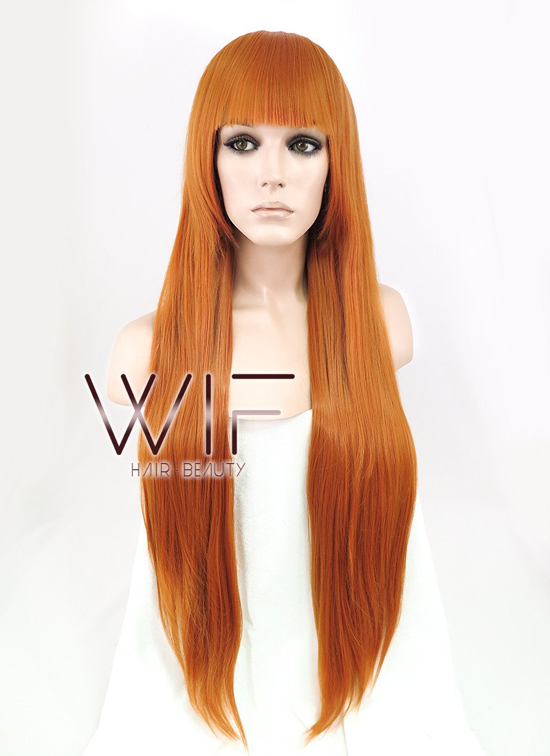 31" Straight Pumpkin Orange Synthetic Wig CG58