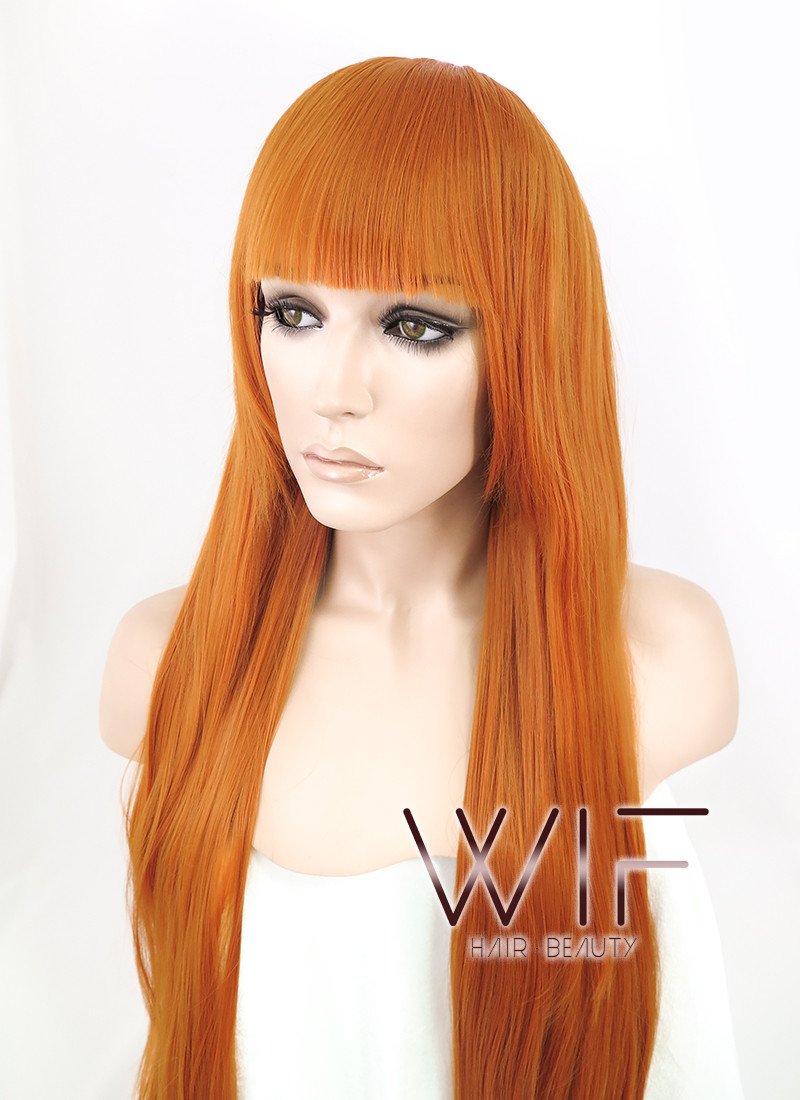 31" Straight Pumpkin Orange Synthetic Wig CG58