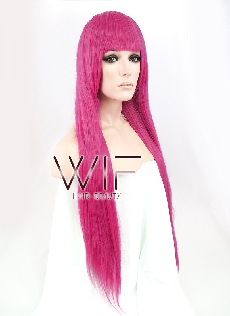 31" Straight Dark Pink Synthetic Wig CG76