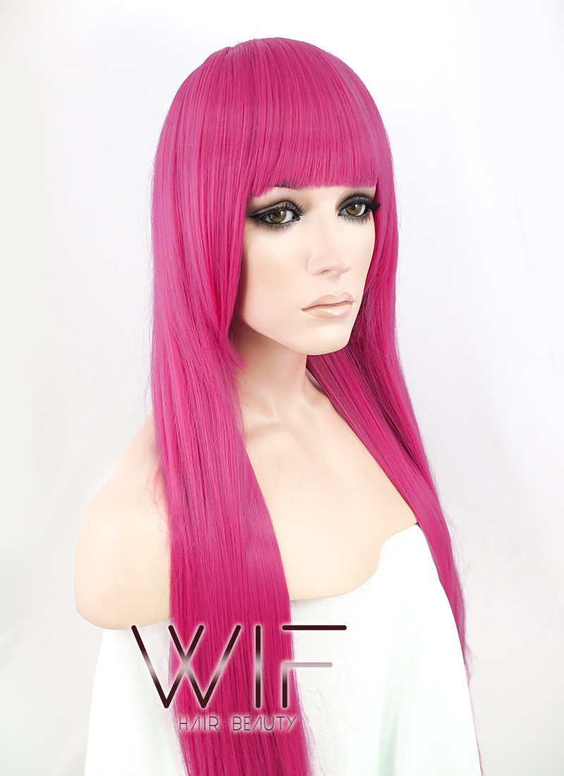 31" Straight Dark Pink Synthetic Wig CG76