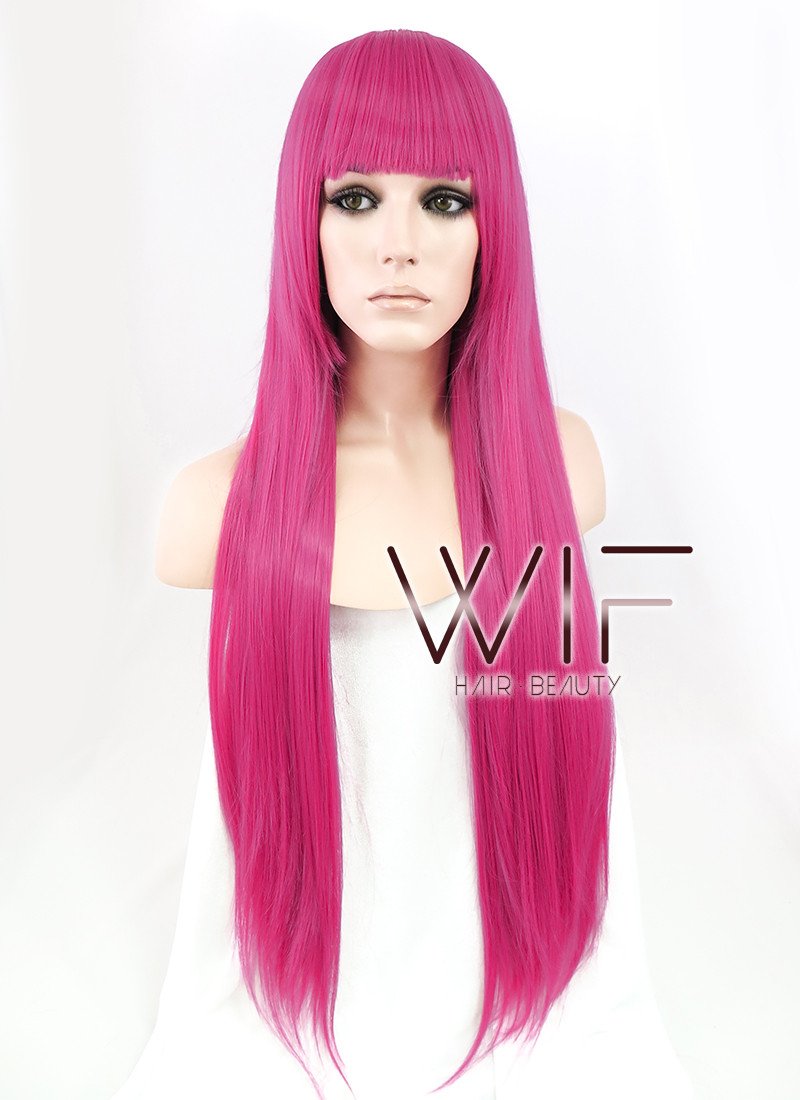 31" Straight Dark Pink Synthetic Wig CG76