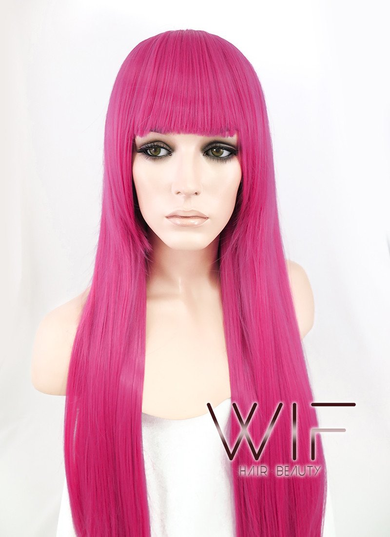 31" Straight Dark Pink Synthetic Wig CG76