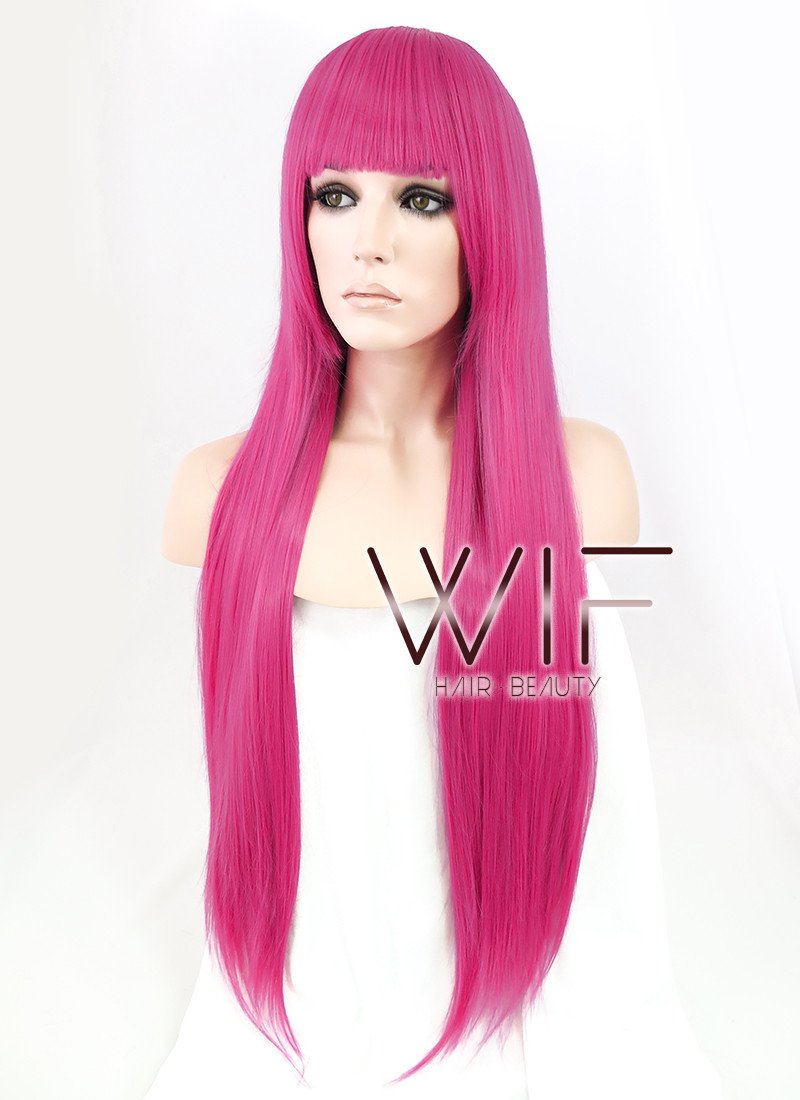31" Straight Dark Pink Synthetic Wig CG76