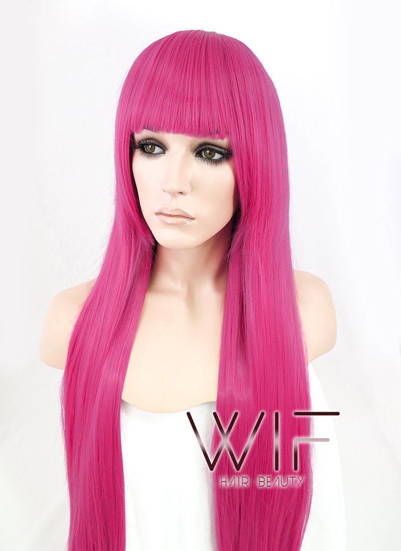 31" Straight Dark Pink Synthetic Wig CG76