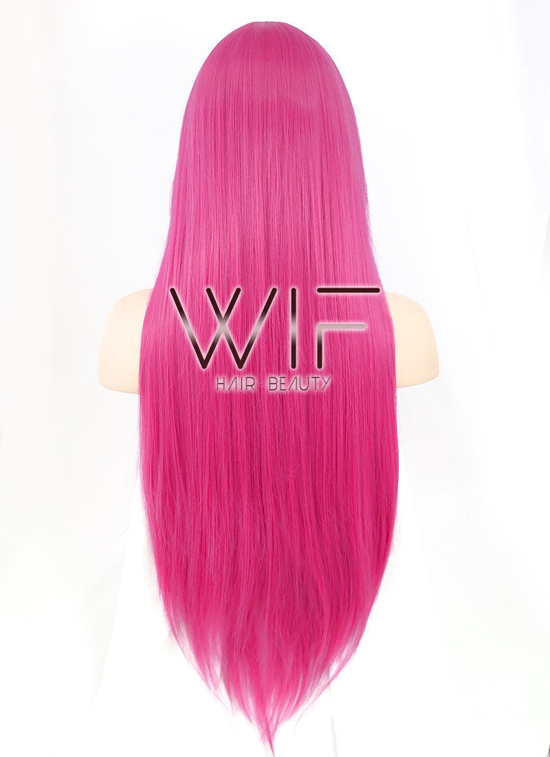 31" Straight Dark Pink Synthetic Wig CG76