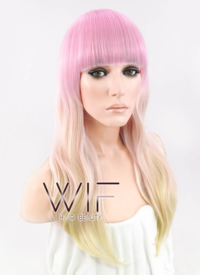 22" Wavy Pink Blonde Ombre Synthetic Wig CM017