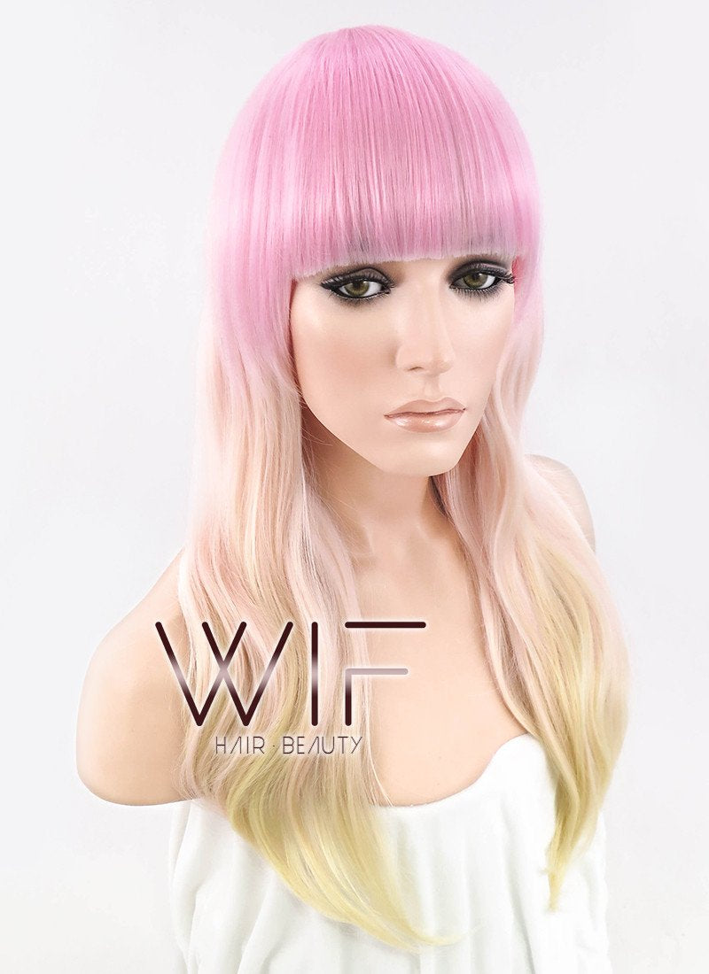 22" Wavy Pink Blonde Ombre Synthetic Wig CM017