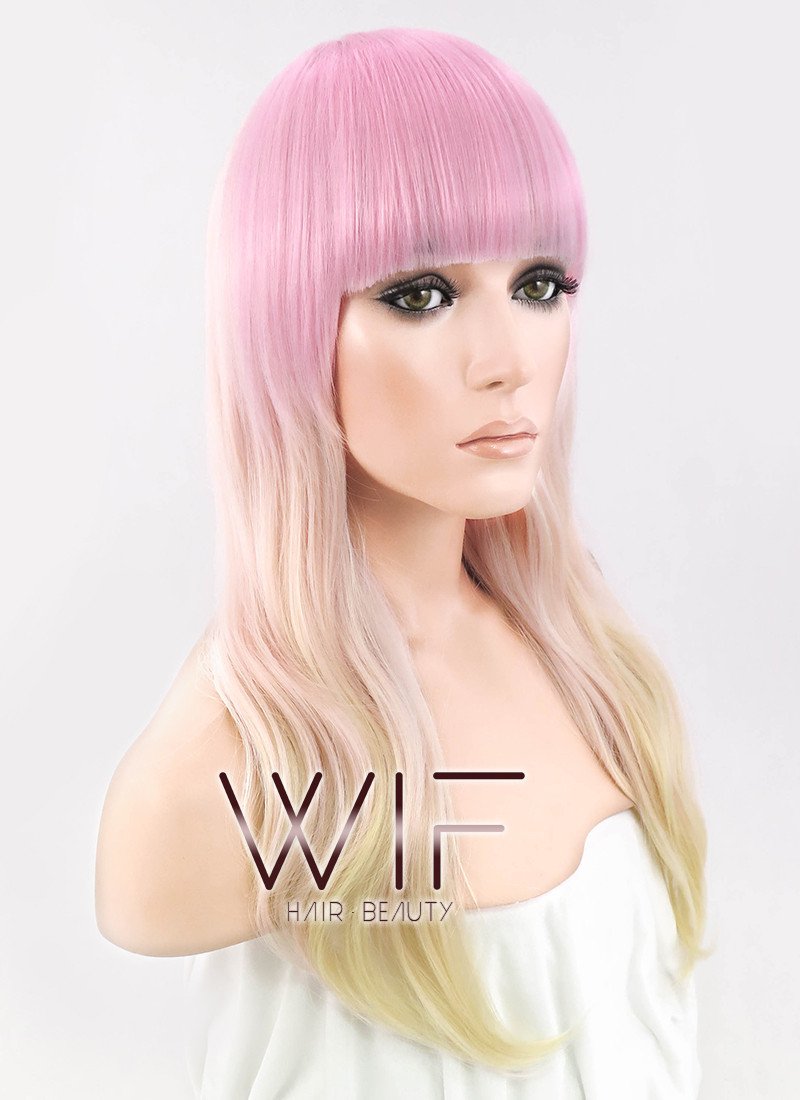 22" Wavy Pink Blonde Ombre Synthetic Wig CM017