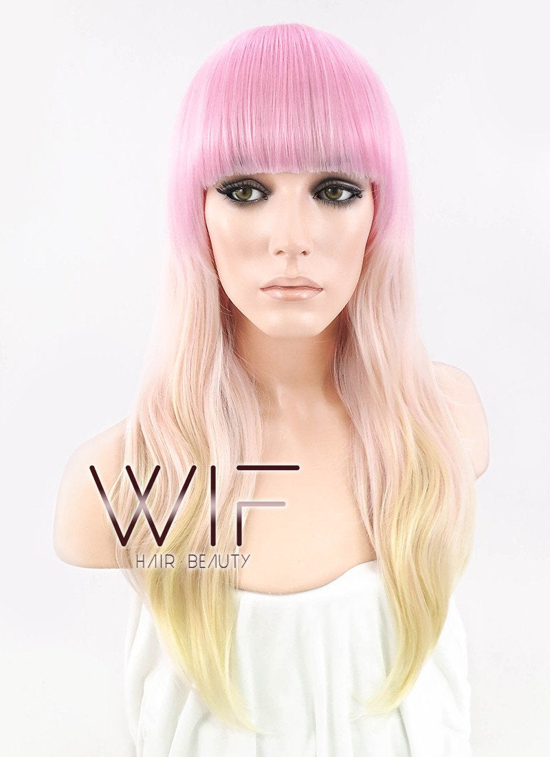 22" Wavy Pink Blonde Ombre Synthetic Wig CM017