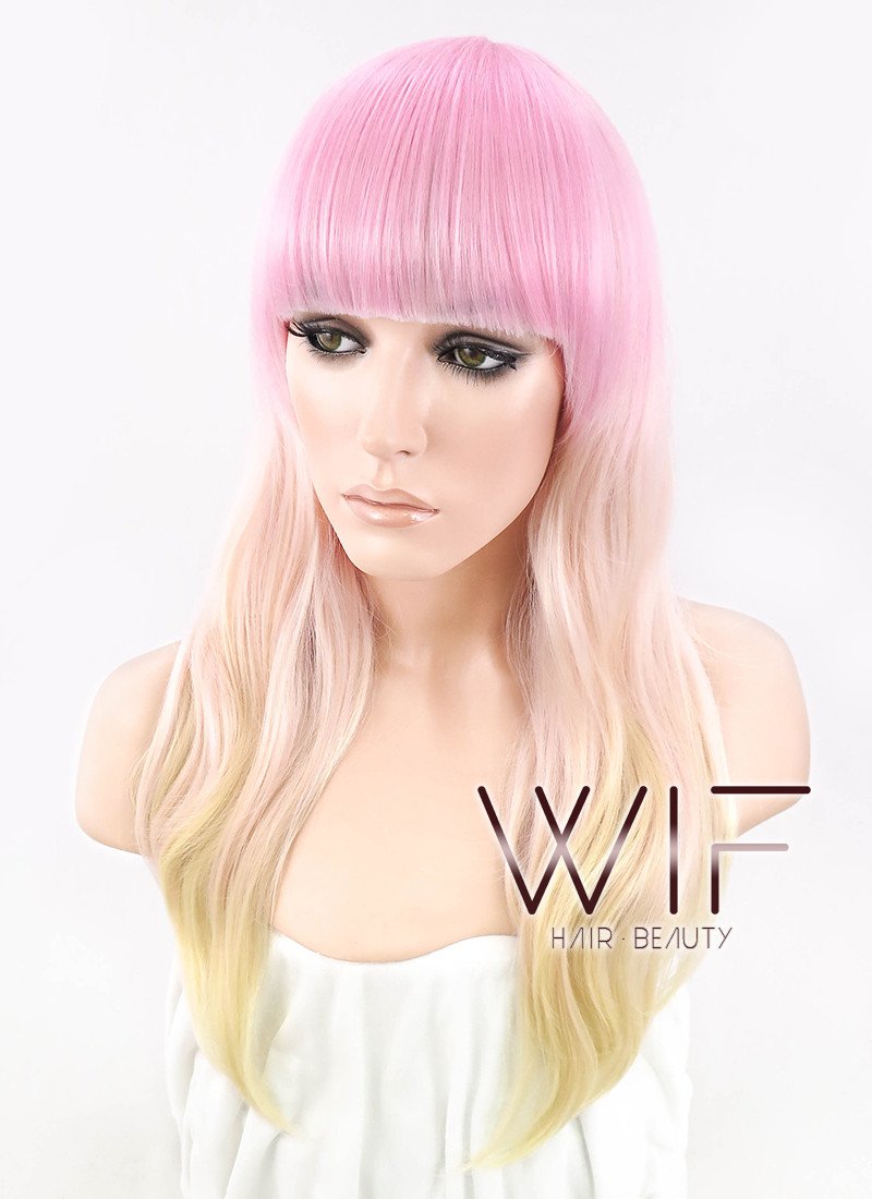22" Wavy Pink Blonde Ombre Synthetic Wig CM017