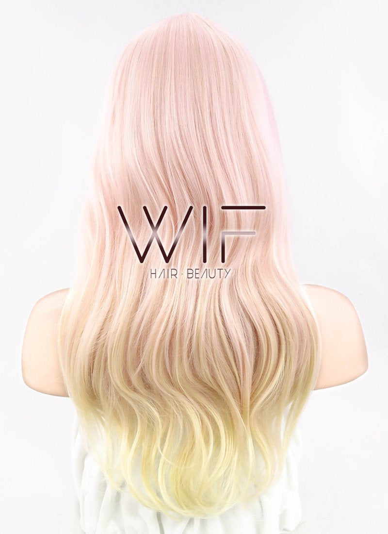 22" Wavy Pink Blonde Ombre Synthetic Wig CM017
