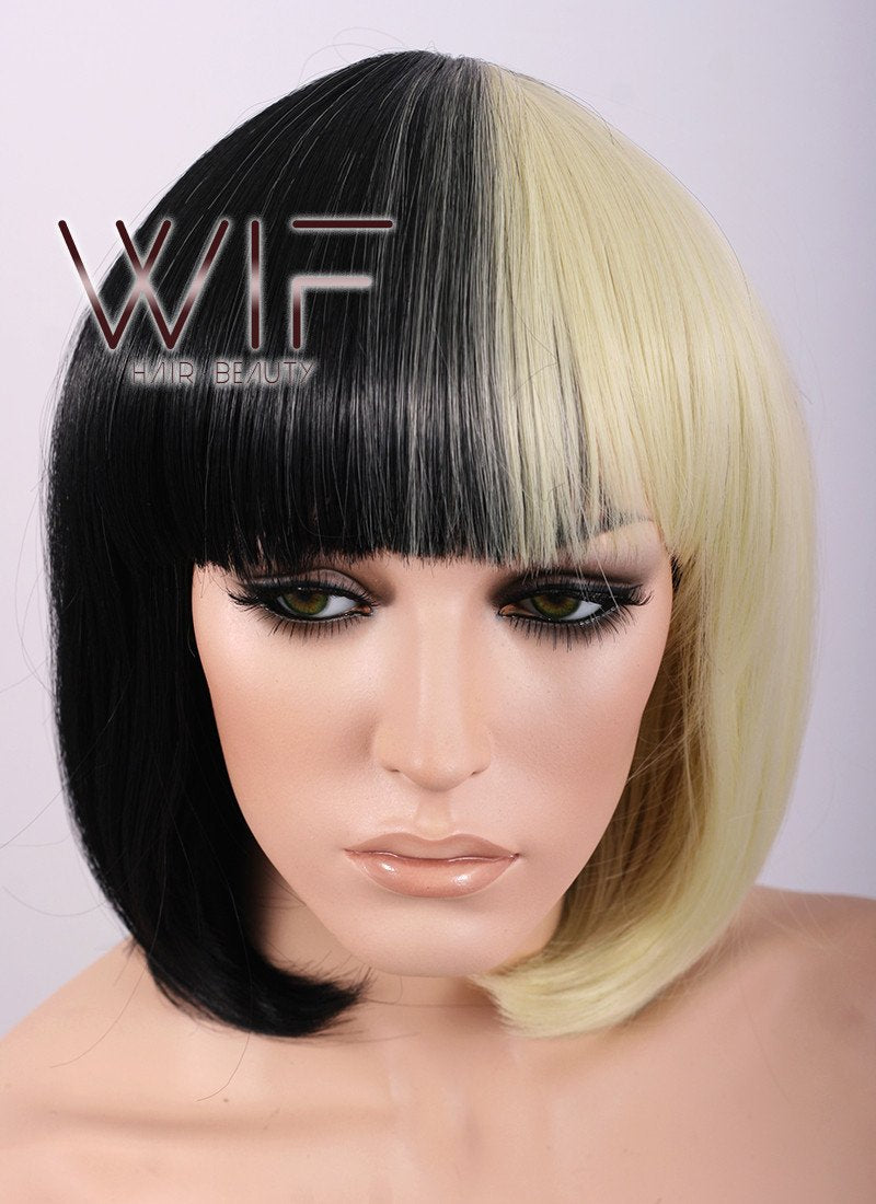 Short Straight Blonde Mixed Black Fashion Wig CM058
