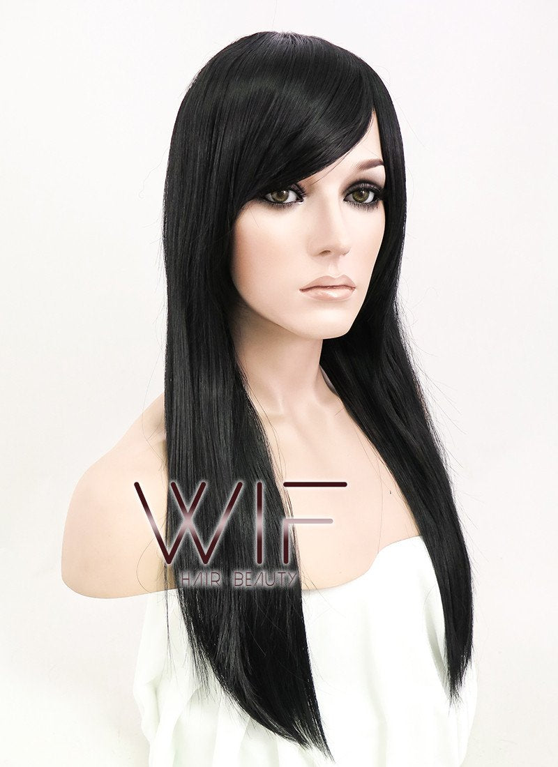 24" Straight Black Synthetic Wig CM101