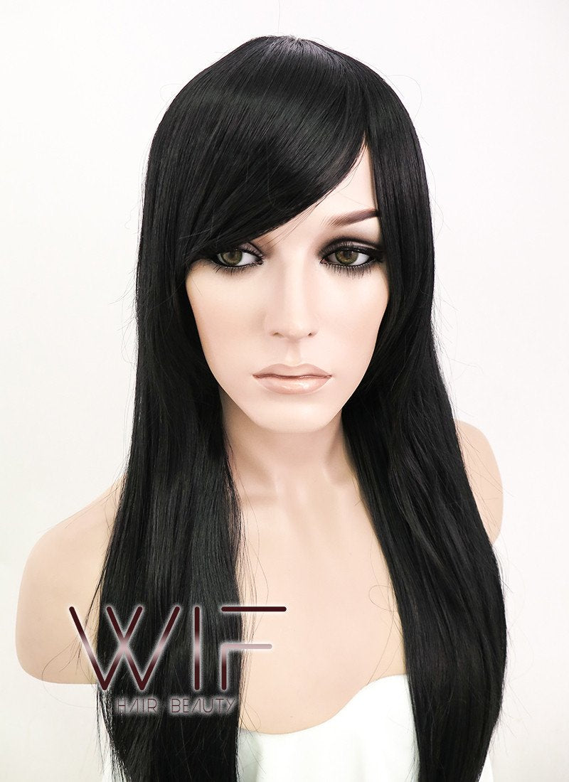 24" Straight Black Synthetic Wig CM101