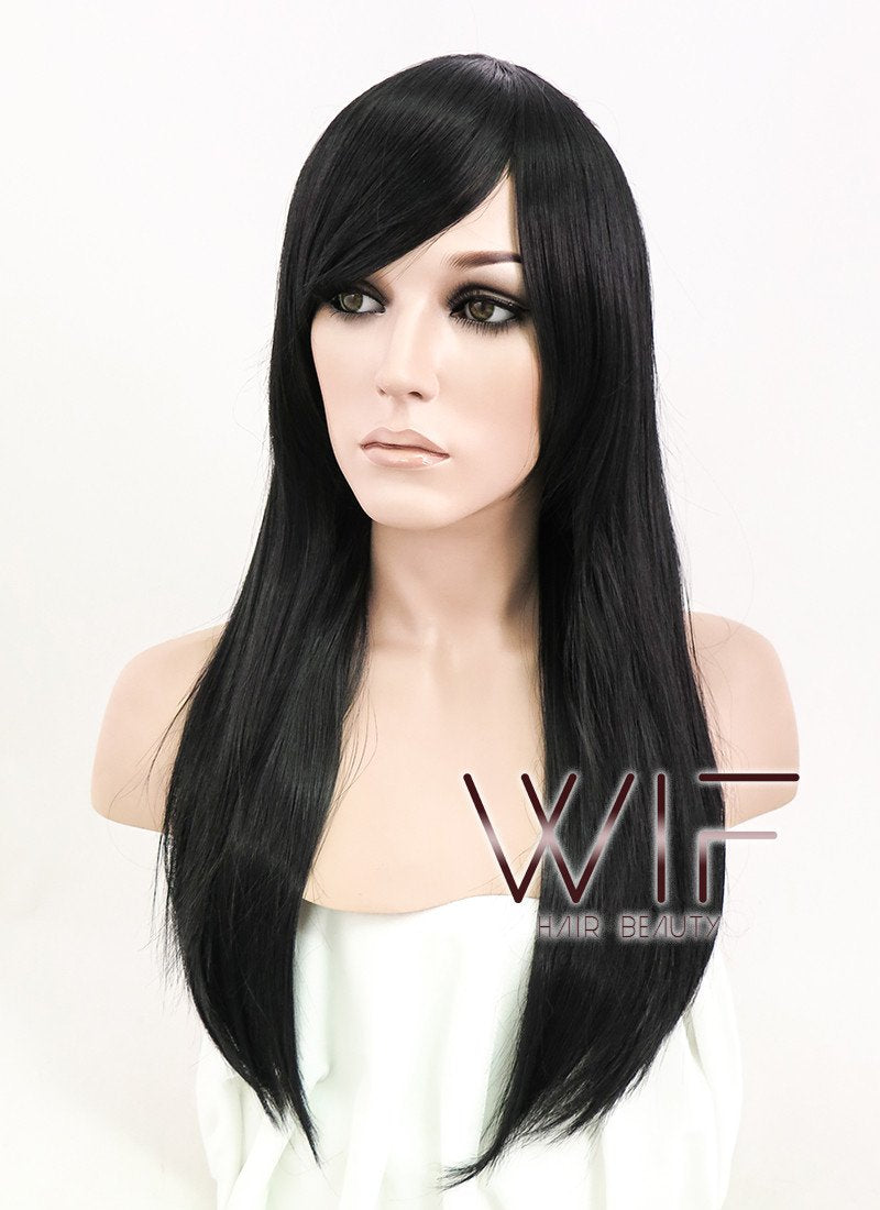 24" Straight Black Synthetic Wig CM101
