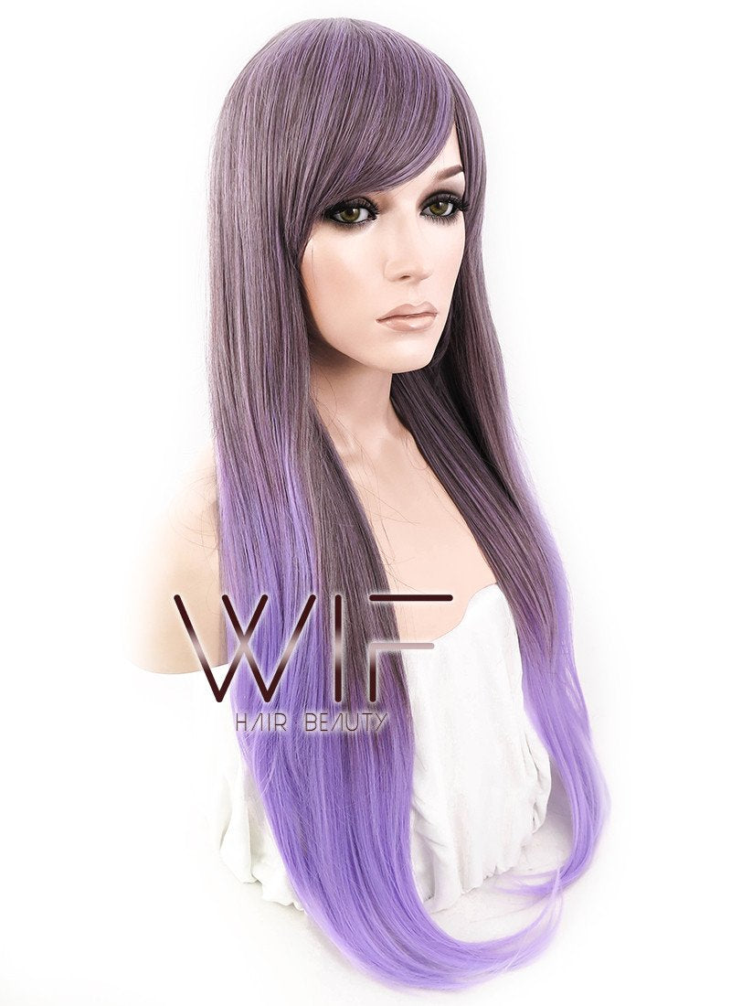 28" Straight Purple Mixed Brown Synthetic Wig CM130