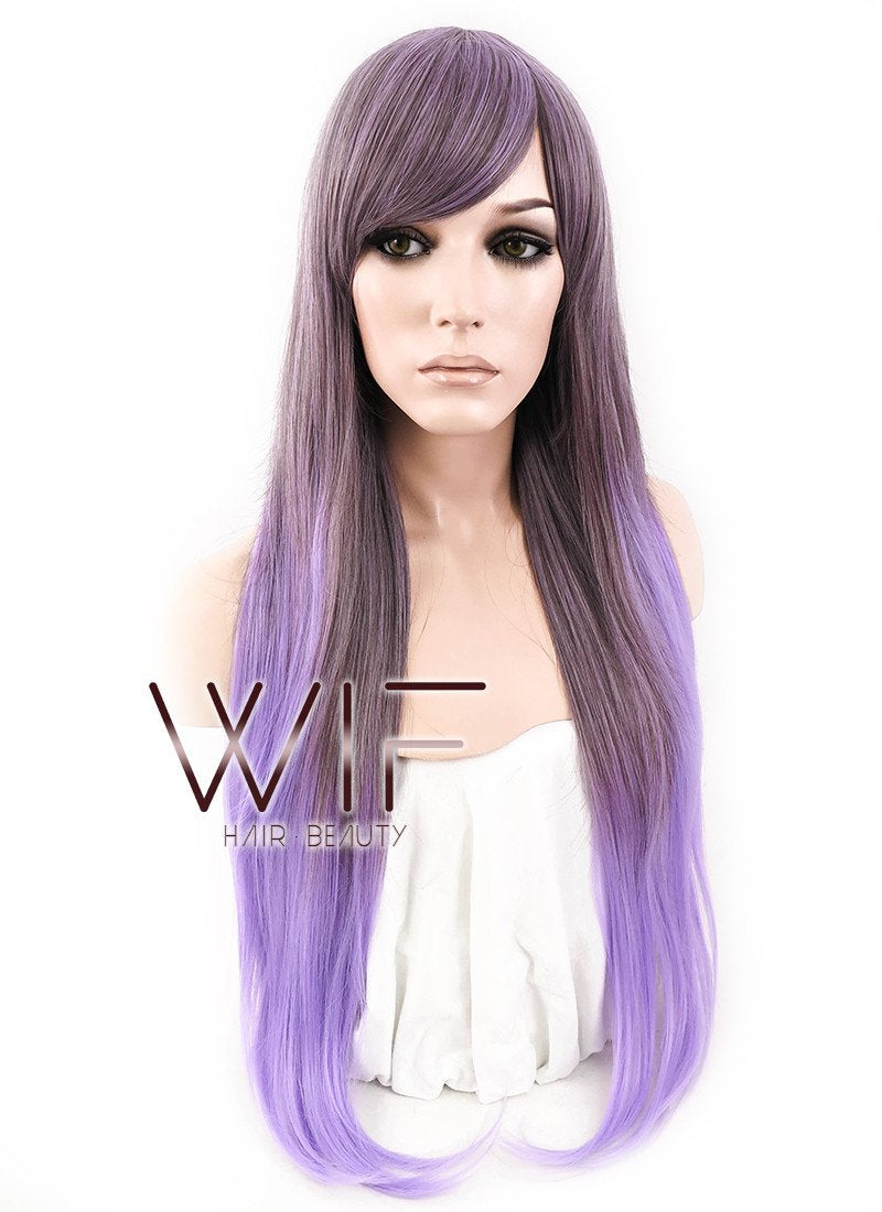 28" Straight Purple Mixed Brown Synthetic Wig CM130