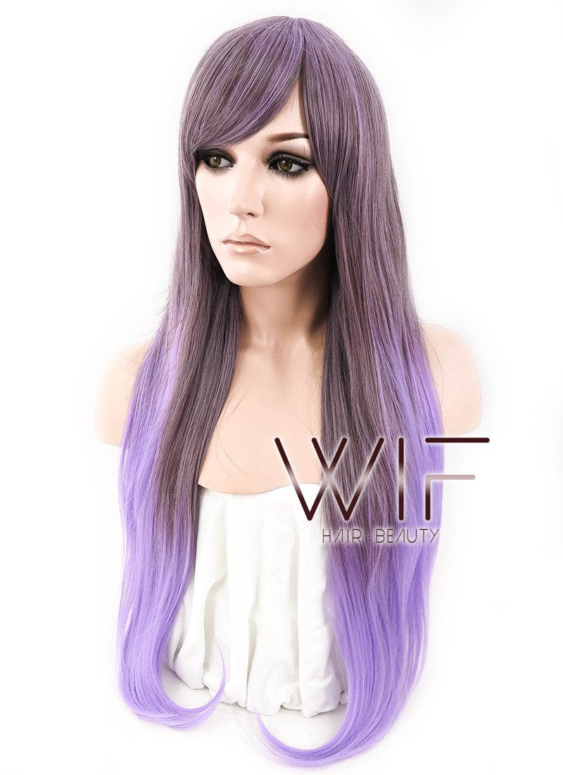 28" Straight Purple Mixed Brown Synthetic Wig CM130