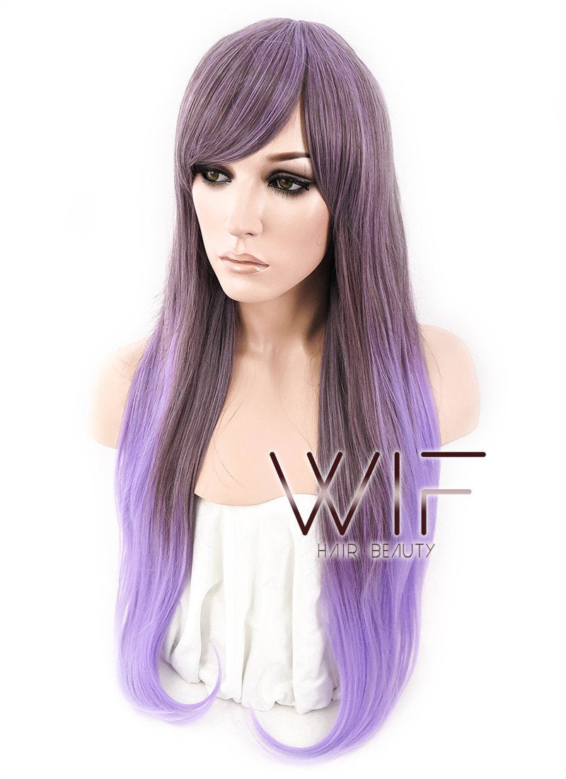 28" Straight Purple Mixed Brown Synthetic Wig CM130