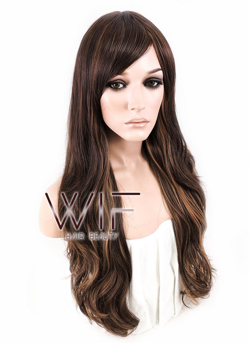 26" Wavy Brown Mixed Blonde Synthetic Wig CM173