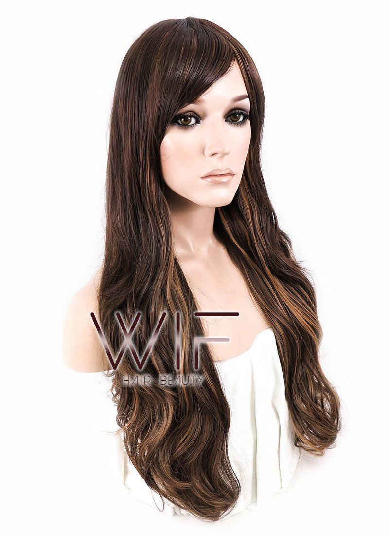 26" Wavy Brown Mixed Blonde Synthetic Wig CM173