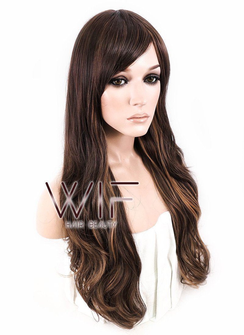 26" Wavy Brown Mixed Blonde Synthetic Wig CM173