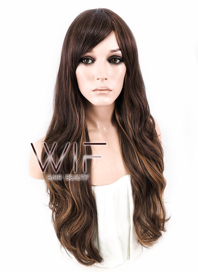 26" Wavy Brown Mixed Blonde Synthetic Wig CM173