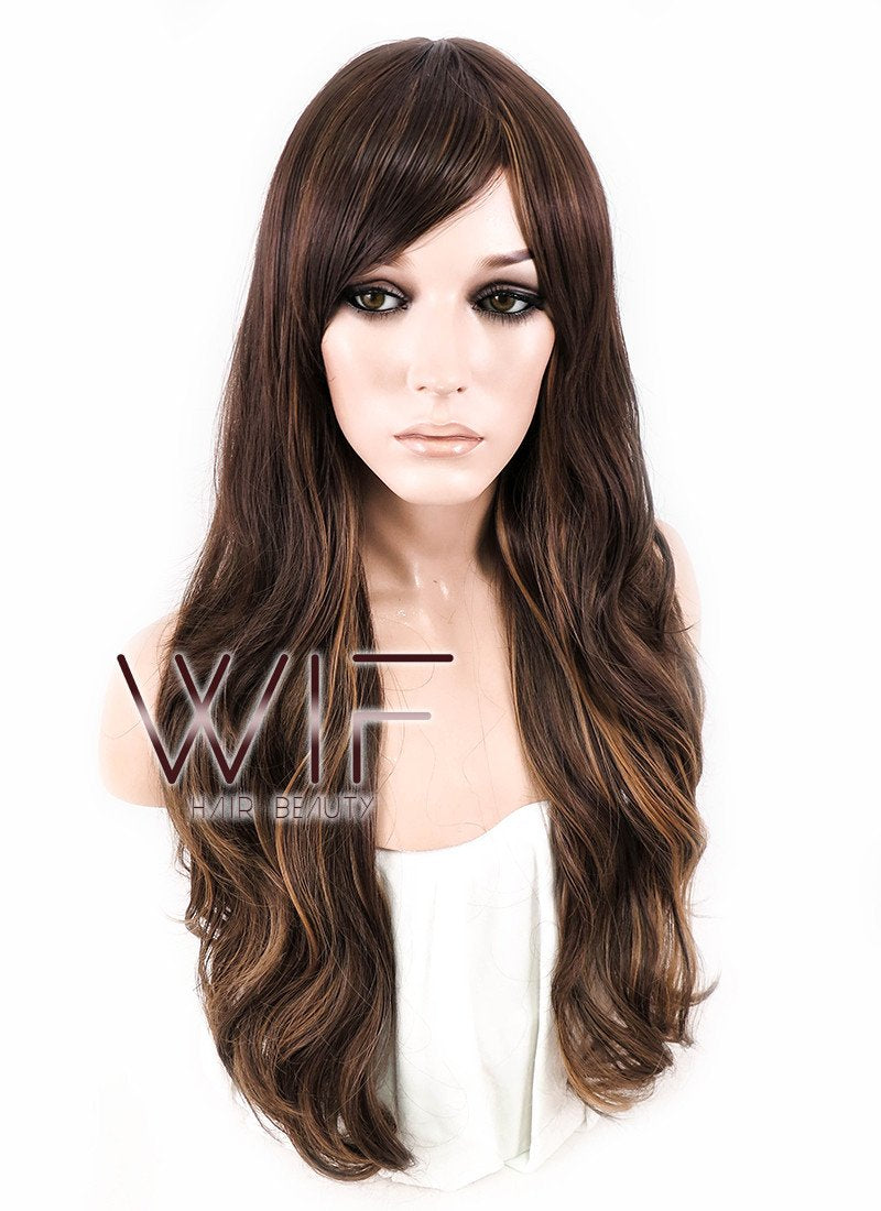 26" Wavy Brown Mixed Blonde Synthetic Wig CM173