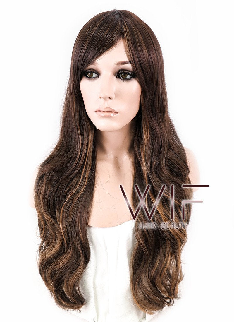 26" Wavy Brown Mixed Blonde Synthetic Wig CM173