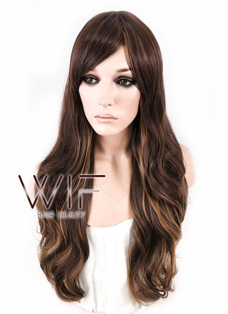 26" Wavy Brown Mixed Blonde Synthetic Wig CM173