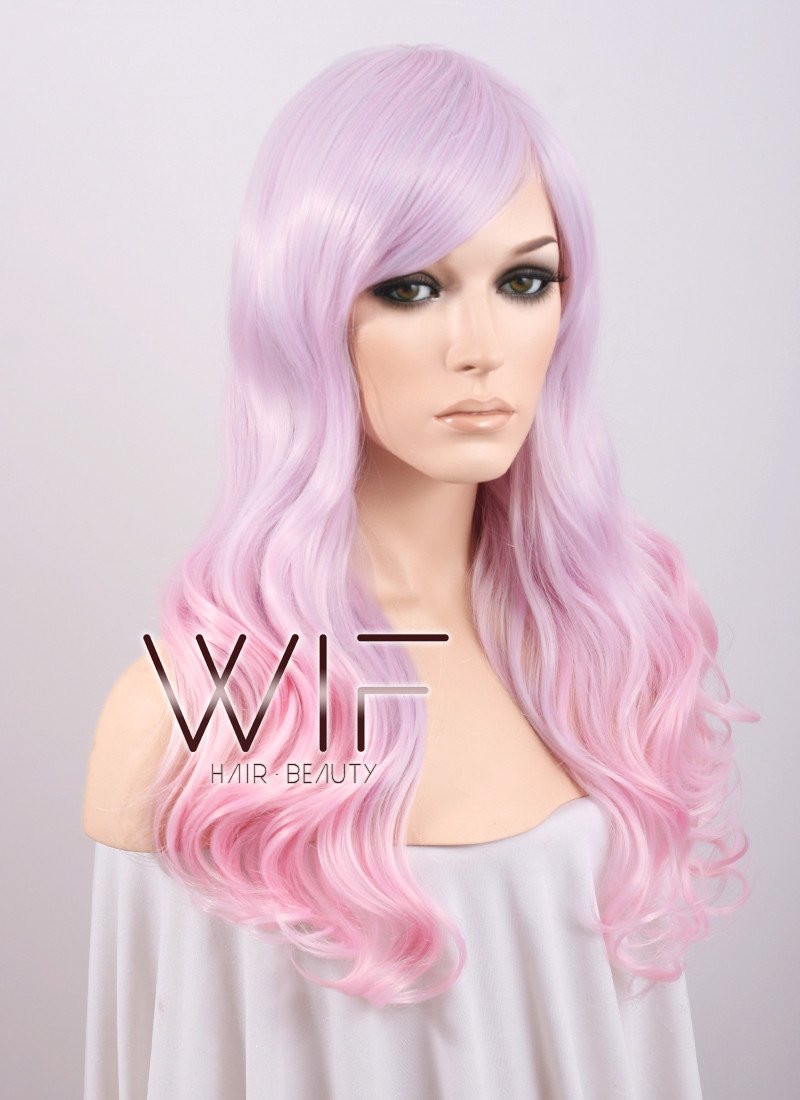 22" Lolita Heat Resistant Long Curly Pink Mixed Purple Fashion Hair Wig CM183