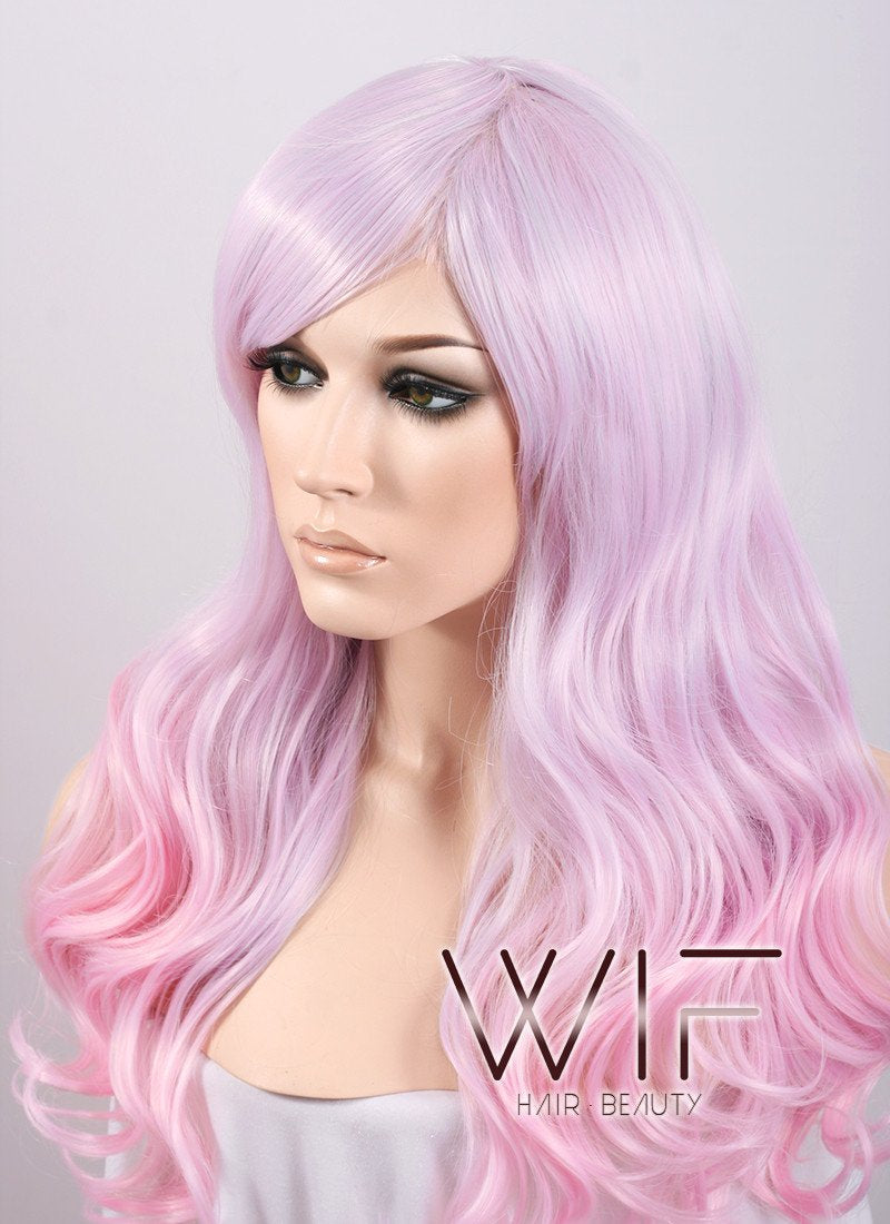 22" Lolita Heat Resistant Long Curly Pink Mixed Purple Fashion Hair Wig CM183
