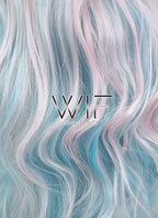 22" Wavy Light Blue Mixed Pink Synthetic Wig CM185
