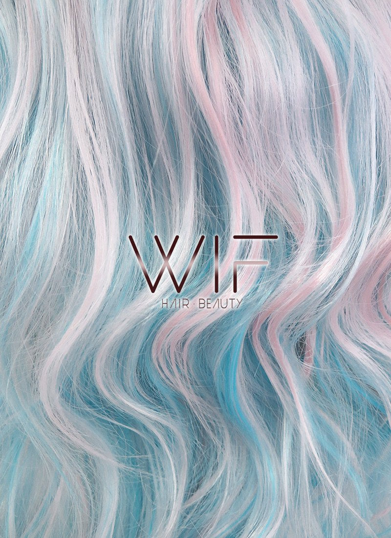 22" Wavy Light Blue Mixed Pink Synthetic Wig CM185