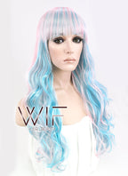 22" Wavy Light Blue Mixed Pink Synthetic Wig CM185