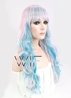 22" Wavy Light Blue Mixed Pink Synthetic Wig CM185