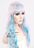 22" Wavy Light Blue Mixed Pink Synthetic Wig CM185
